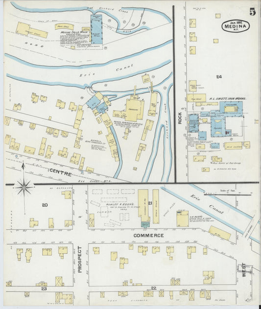 Sanborn Fire Insurance Map from Medina, Orleans County, New York (1892), Sheet #0005 - Historic Sanborn Fire Insurance Map Print, vintage old map wall art, antique decor, genealogy gift, New York New York map