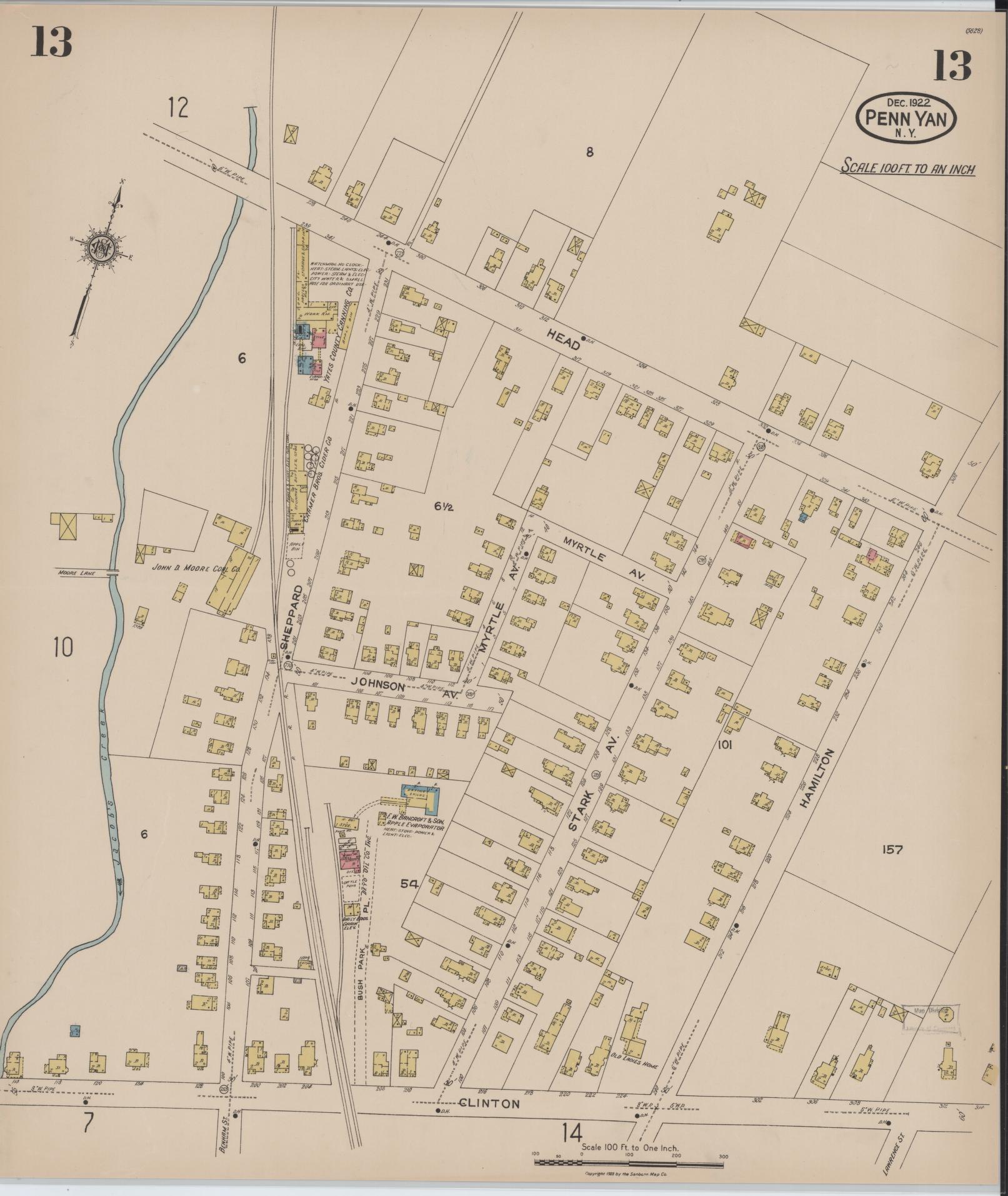 Sanborn Fire Insurance Map from Penn Yan, Yates County, New York (1922), Sheet #0013 - Complete Map Set gallery image, historic Sanborn map, vintage wall art, New York New York