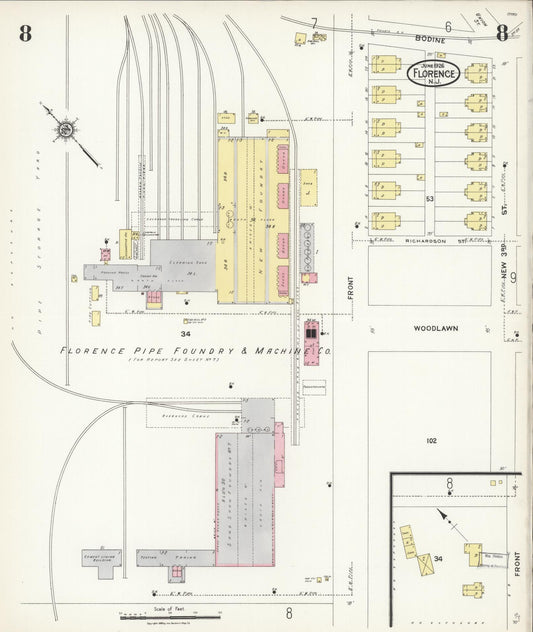 Sanborn Fire Insurance Map from Florence, Burlington County, New Jersey (1926), Sheet #0008 - Historic Sanborn Fire Insurance Map Print, vintage old map wall art, antique decor, genealogy gift, New Jersey New Jersey map