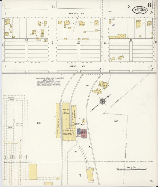 Sanborn Fire Insurance Map from Williams, Coconino County, Arizona (1910), Sheet #0006 - Historic Sanborn Fire Insurance Map Print, vintage old map wall art, antique decor, genealogy gift, Arizona Arizona map