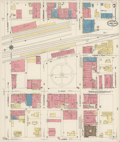 Sanborn Fire Insurance Map from Lakeland, Polk County, Florida (1922), Sheet #0007 - Historic Sanborn Fire Insurance Map Print, vintage old map wall art, antique decor, genealogy gift, Florida Florida map