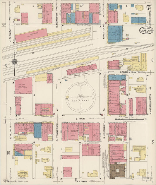 Sanborn Fire Insurance Map from Lakeland, Polk County, Florida (1922), Sheet #0007 - Historic Sanborn Fire Insurance Map Print, vintage old map wall art, antique decor, genealogy gift, Florida Florida map
