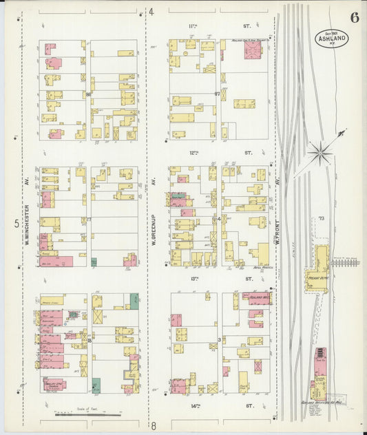 Sanborn Fire Insurance Map from Ashland, Boyd County, Kentucky (1901), Sheet #0006 - Historic Sanborn Fire Insurance Map Print, vintage old map wall art, antique decor, genealogy gift, Kentucky Kentucky map