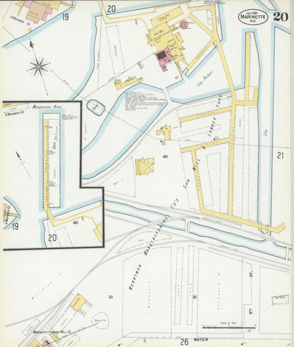 Sanborn Fire Insurance Map from Marinette, Marinette County, Wisconsin (1901), Sheet #0020 - Historic Sanborn Fire Insurance Map Print, vintage old map wall art, antique decor, genealogy gift, Wisconsin Wisconsin map