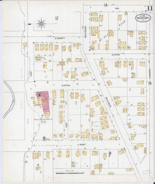 Sanborn Fire Insurance Map from Waukegan, Lake County, Illinois (1906), Sheet #0011 - Historic Sanborn Fire Insurance Map Print, vintage old map wall art, antique decor, genealogy gift, Illinois Illinois map
