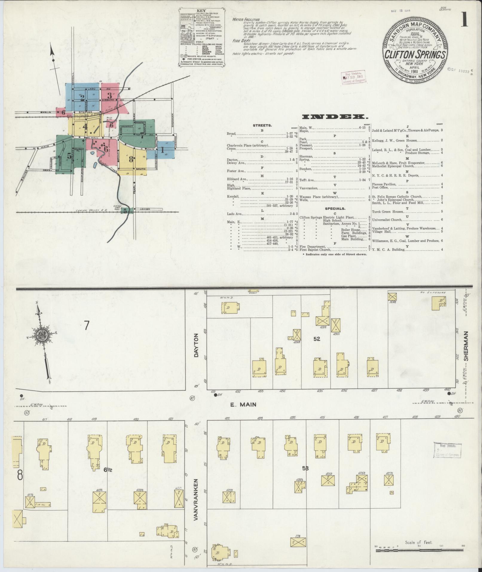 Sanborn Fire Insurance Map from Clifton Springs, Ontario County, New York. (1911) – Historic Sanborn Fire Insurance Map Print