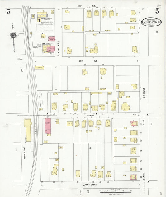 Sanborn Fire Insurance Map from Lawrenceburg, Lawrence County, Tennessee (1926), Sheet #0005 - Historic Sanborn Fire Insurance Map Print, vintage old map wall art, antique decor, genealogy gift, Tennessee Tennessee map