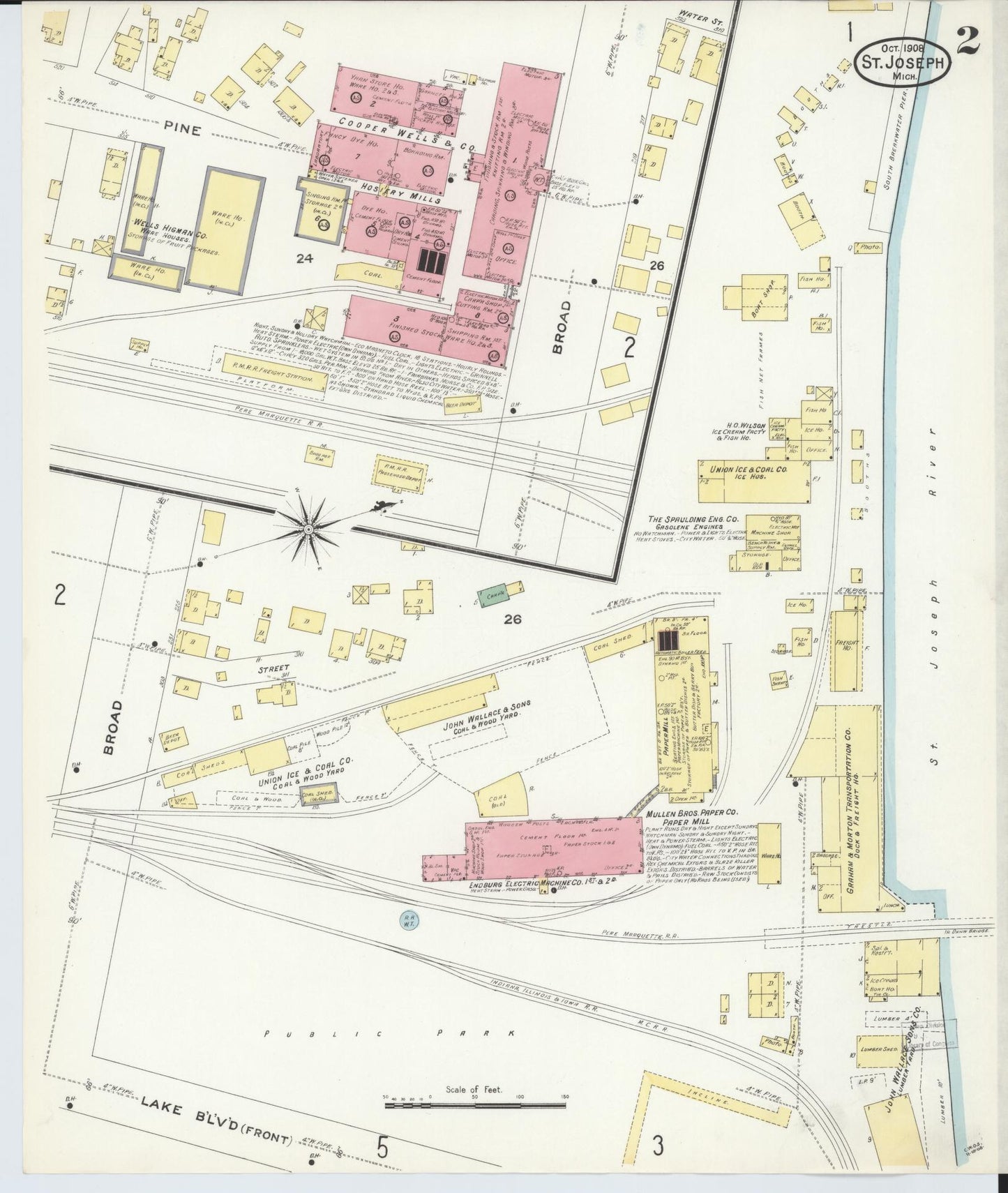 Sanborn Fire Insurance Map from Saint Joseph, Berrien County, Michigan (1908), Sheet #0002 - Complete Map Set gallery image, historic Sanborn map, vintage wall art, Michigan Michigan