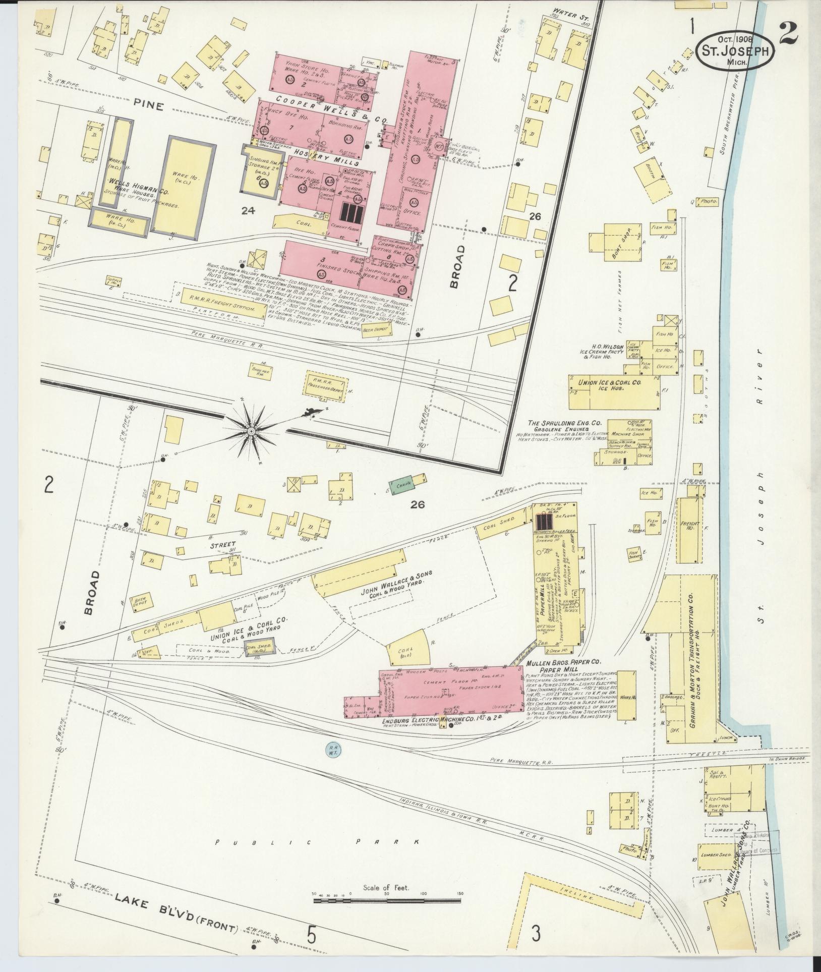 Sanborn Fire Insurance Map from Saint Joseph, Berrien County, Michigan (1908), Sheet #0002 - Complete Map Set gallery image, historic Sanborn map, vintage wall art, Michigan Michigan