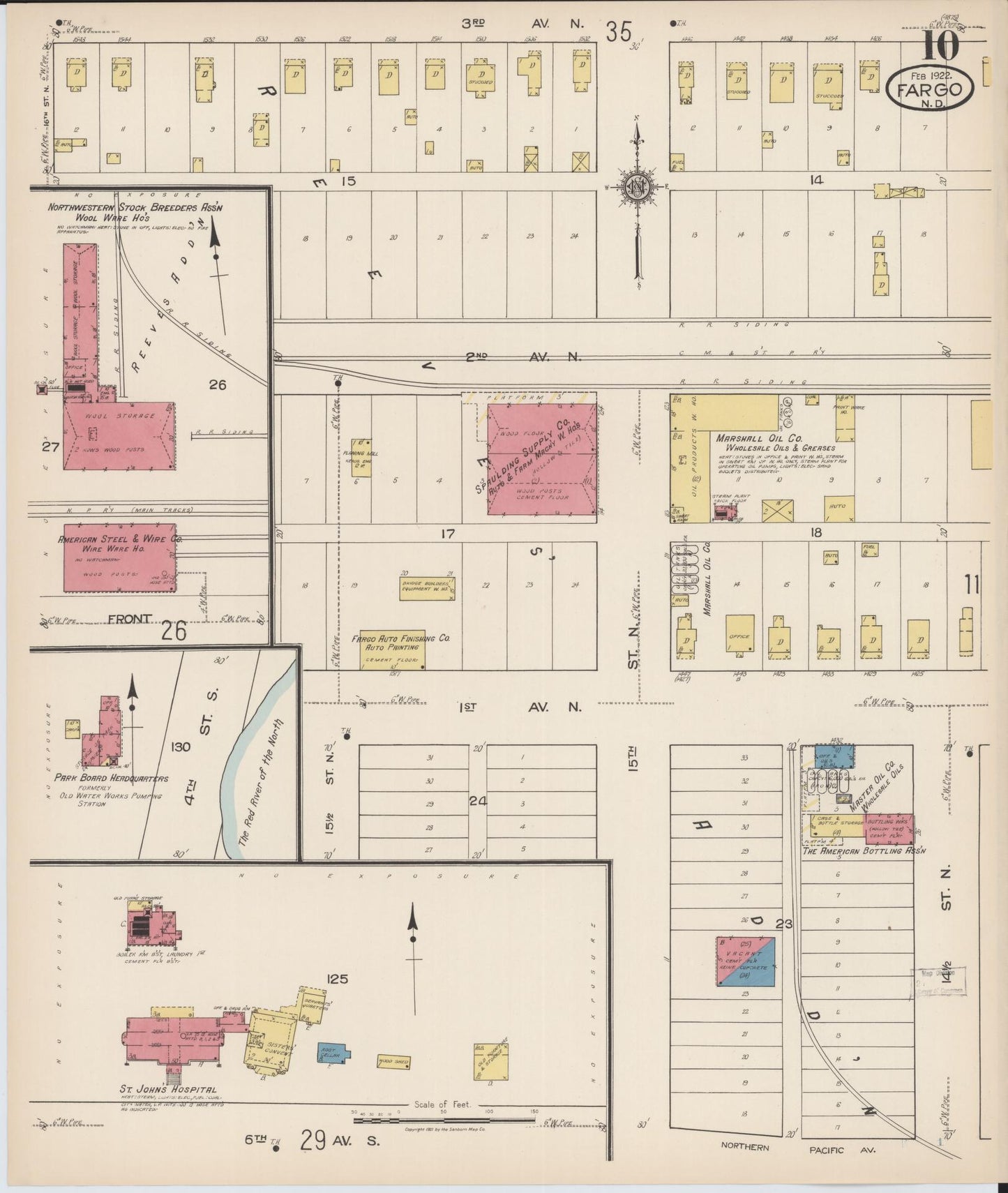 Sanborn Fire Insurance Map from Fargo, Cass County, North Dakota (1922), Sheet #0010 - Historic Sanborn Fire Insurance Map Print, vintage old map wall art, antique decor, genealogy gift, North Dakota North Dakota map