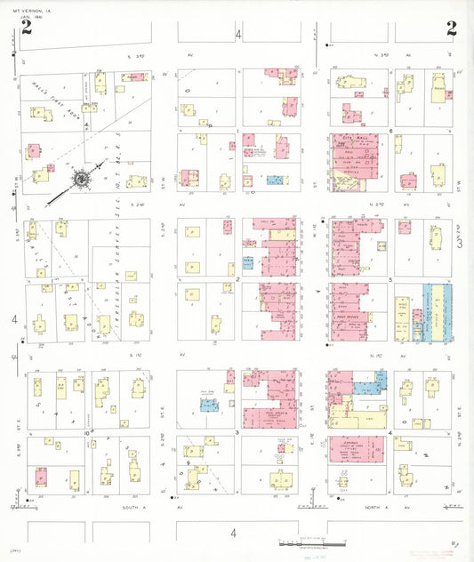 Sanborn Fire Insurance Map from Mount Vernon, Linn County, Iowa (1941), Sheet #0002 - Historic Sanborn Fire Insurance Map Print, vintage old map wall art