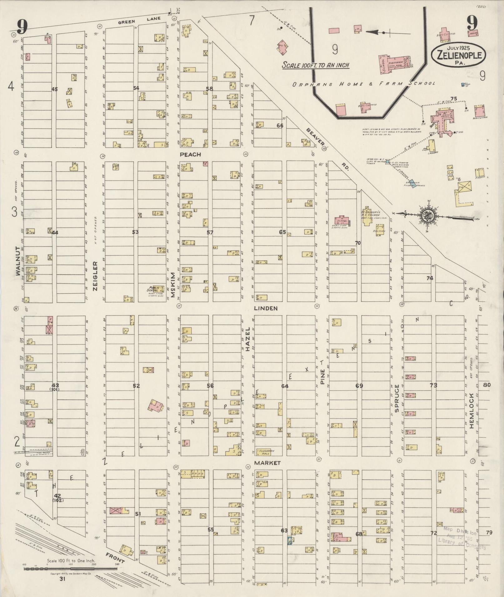 Sanborn Fire Insurance Map from Zelienople, Butler County, Pennsylvania (1925), Sheet #0009 - Complete Map Set gallery image, historic Sanborn map, vintage wall art, Pennsylvania Pennsylvania