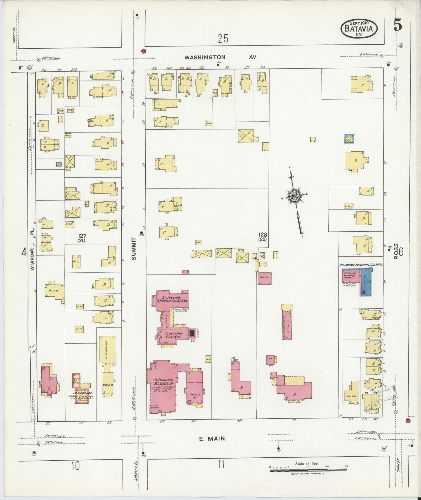 Sanborn Fire Insurance Map from Batavia, Genesee County, New York (1919), Sheet #0005 - Historic Sanborn Fire Insurance Map Print, vintage old map wall art, antique decor, genealogy gift, New York New York map