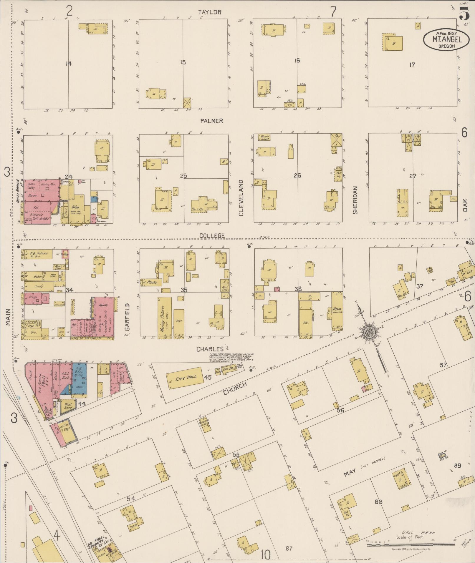 Sanborn Fire Insurance Map from Mount Angel, Marion County, Oregon (1922), Sheet #0005 - Historic Sanborn Fire Insurance Map Print, vintage old map wall art, antique decor, genealogy gift, Oregon Oregon map