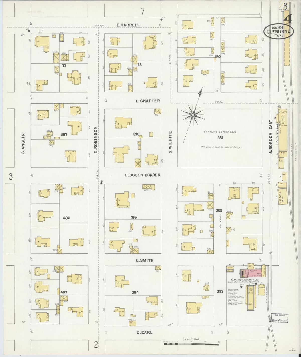 Sanborn Fire Insurance Map from Cleburne, Johnson County, Texas (1904), Sheet #0004 - Historic Sanborn Fire Insurance Map Print, vintage old map wall art, antique decor, genealogy gift, Texas Texas map