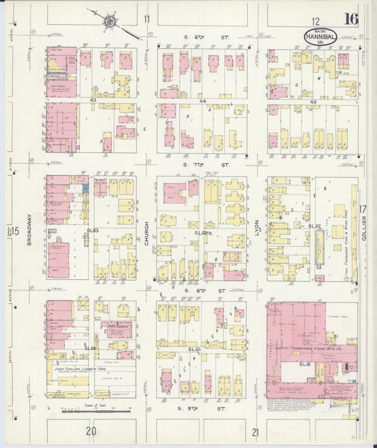 Sanborn Fire Insurance Map from Hannibal, Marion County, Missouri (1913), Sheet #0016 - Historic Sanborn Fire Insurance Map Print, vintage old map wall art, antique decor, genealogy gift, Missouri Missouri map
