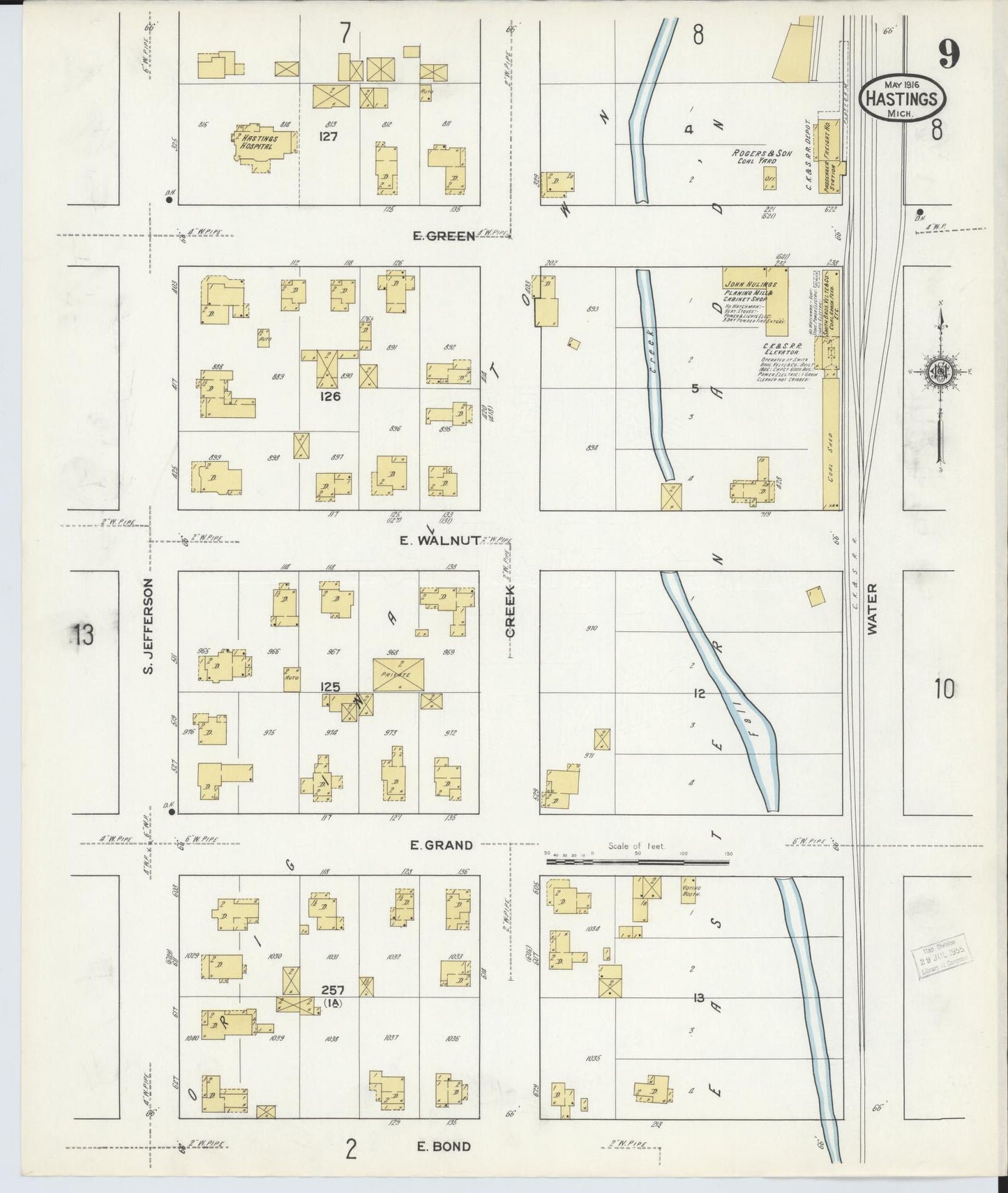 Sanborn Fire Insurance Map from Hastings, Barry County, Michigan (1916), Sheet #0009 - Complete Map Set gallery image, historic Sanborn map, vintage wall art, Michigan Michigan