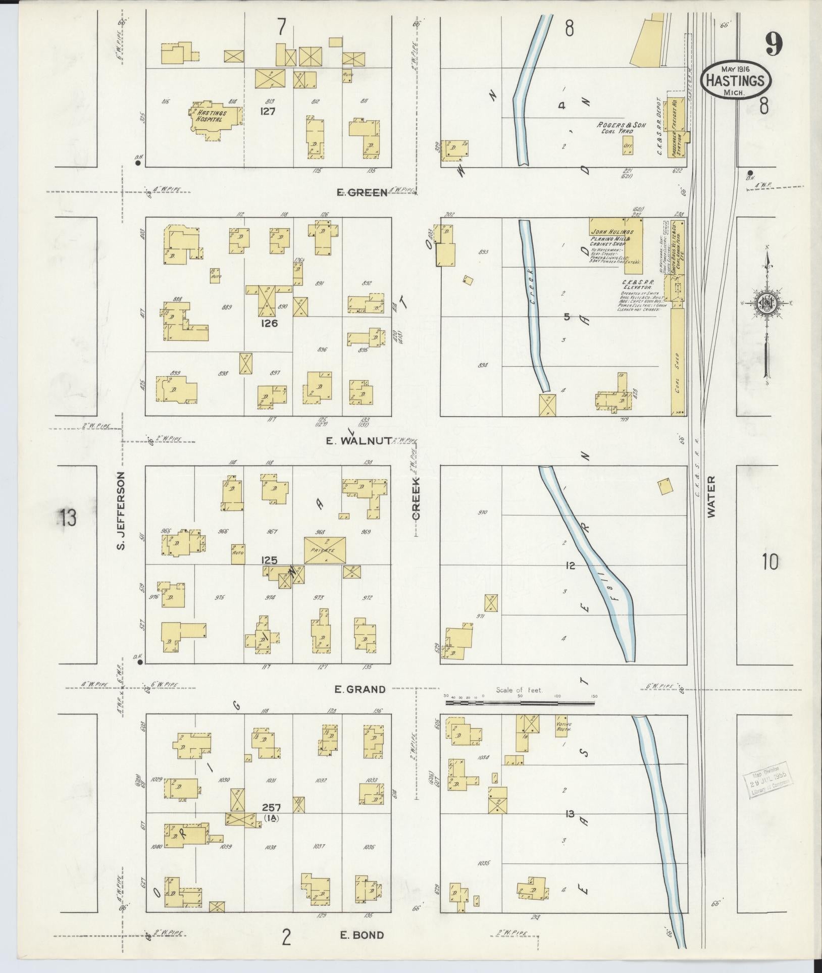 Sanborn Fire Insurance Map from Hastings, Barry County, Michigan (1916), Sheet #0009 - Complete Map Set gallery image, historic Sanborn map, vintage wall art, Michigan Michigan