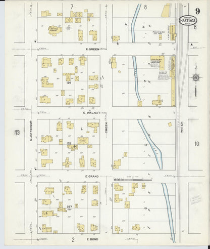 Sanborn Fire Insurance Map from Hastings, Barry County, Michigan (1916), Sheet #0009 - Complete Map Set gallery image, historic Sanborn map, vintage wall art, Michigan Michigan