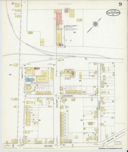 Sanborn Fire Insurance Map from Chestertown, Kent County, Maryland (1915), Sheet #0009 - Complete Map Set gallery image, historic Sanborn map, vintage wall art, Maryland Maryland