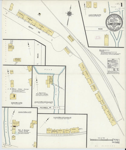 Sanborn Fire Insurance Map from Limestone, Aroostook County, Maine (1911), Sheet #0001 - Complete Map Set gallery image, historic Sanborn map, vintage wall art, Maine Maine