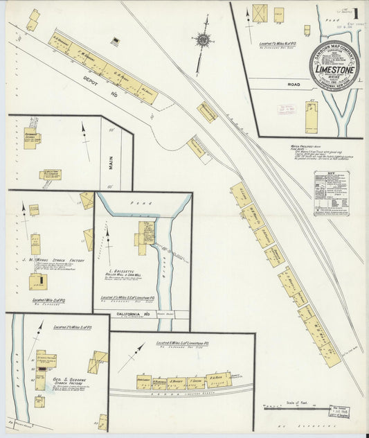 Sanborn Fire Insurance Map from Limestone, Aroostook County, Maine (1911), Sheet #0001 - Complete Map Set gallery image, historic Sanborn map, vintage wall art, Maine Maine