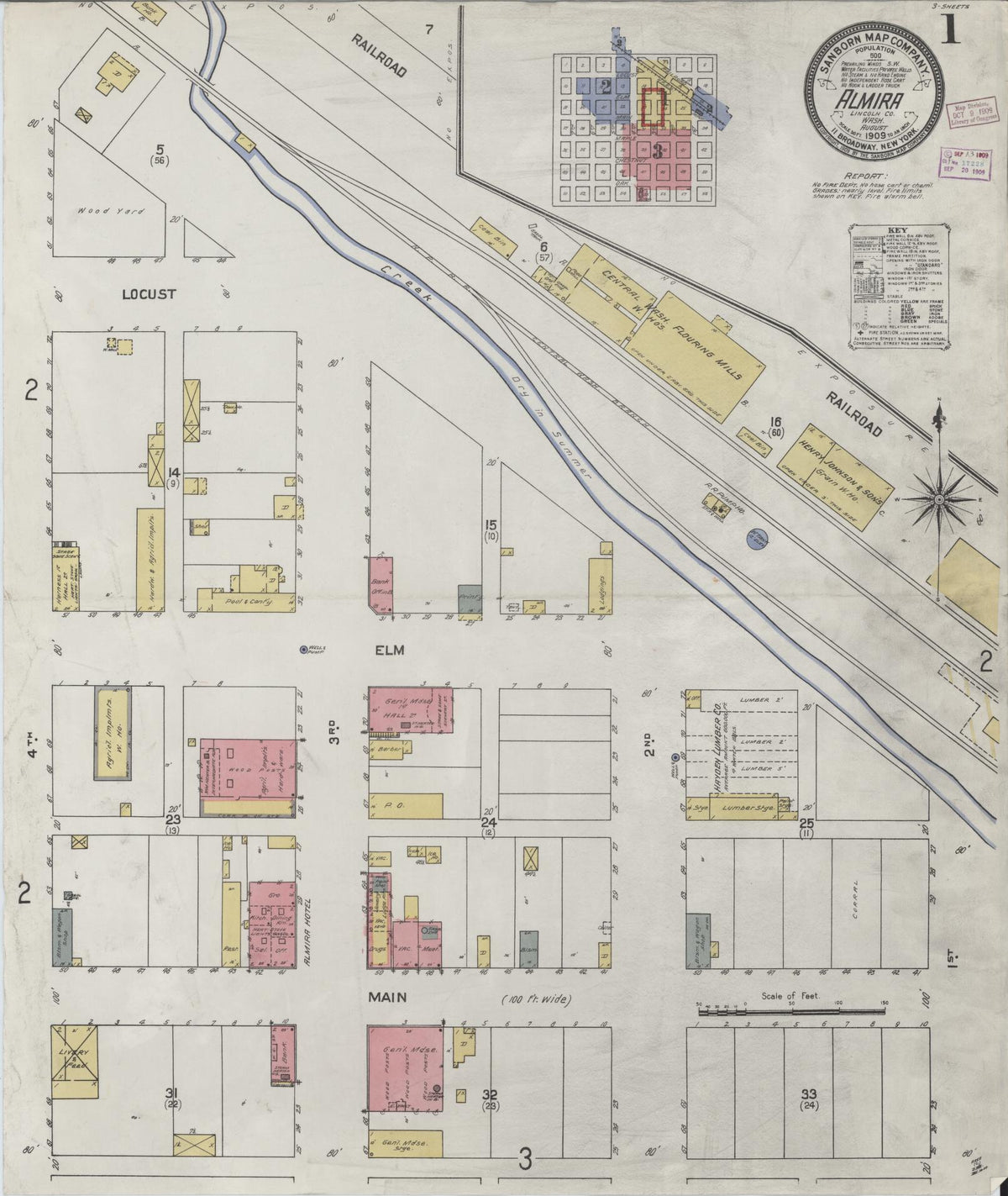 Sanborn Fire Insurance Map from Almira, Lincoln County, Washington (1909), Sheet #0001 - Complete Map Set gallery image, historic Sanborn map, vintage wall art, Washington Washington