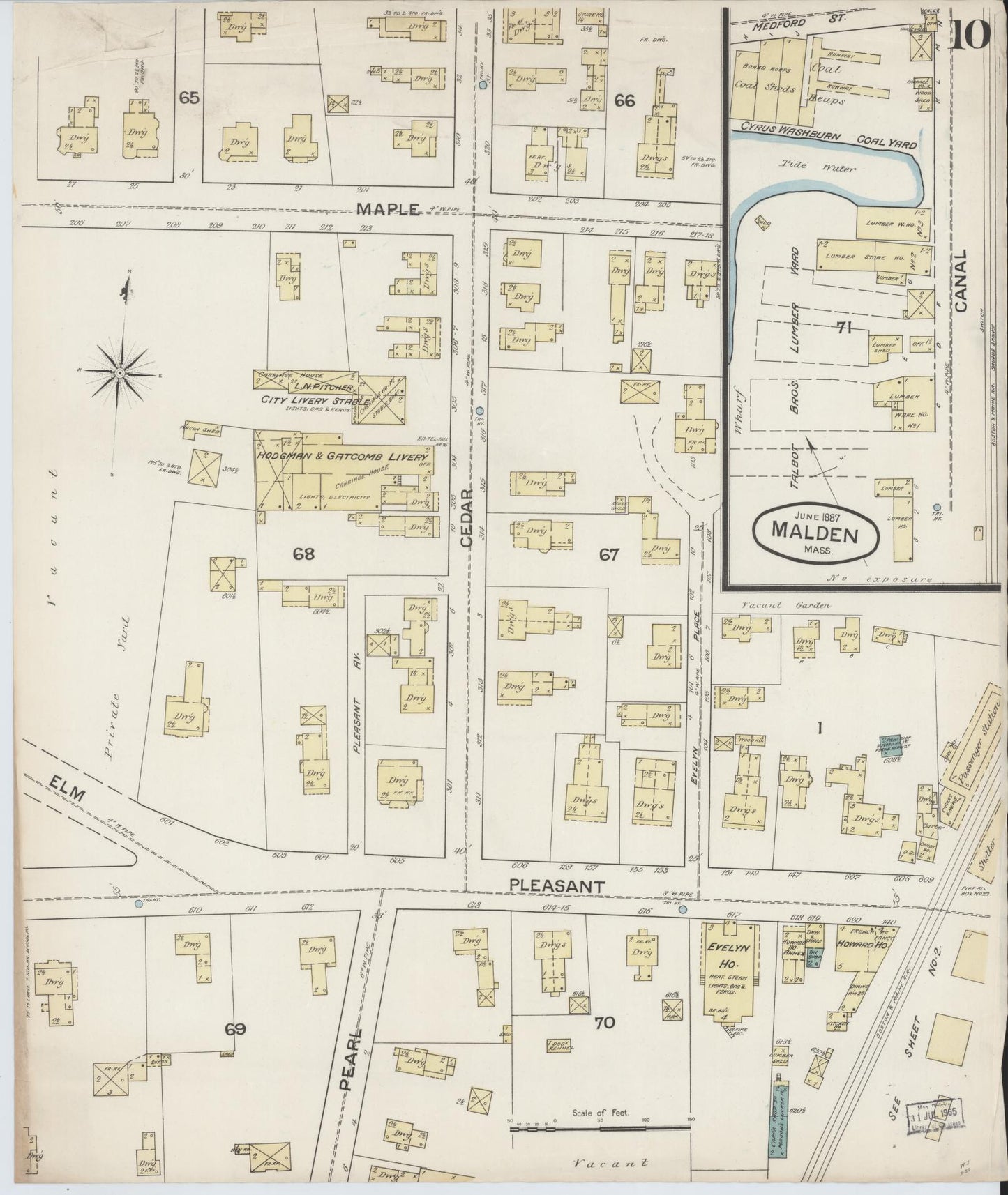 Sanborn Fire Insurance Map from Malden, Middlesex County, Massachusetts (1887), Sheet #0010 - Historic Sanborn Fire Insurance Map Print, vintage old map wall art, antique decor, genealogy gift, Massachusetts Massachusetts map