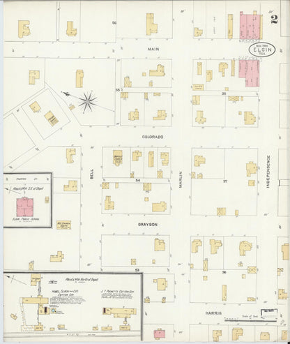 Sanborn Fire Insurance Map from Elgin, Bastrop County, Texas (1905), Sheet #0002 - Historic Sanborn Fire Insurance Map Print, vintage old map wall art, antique decor, genealogy gift, Texas Texas map