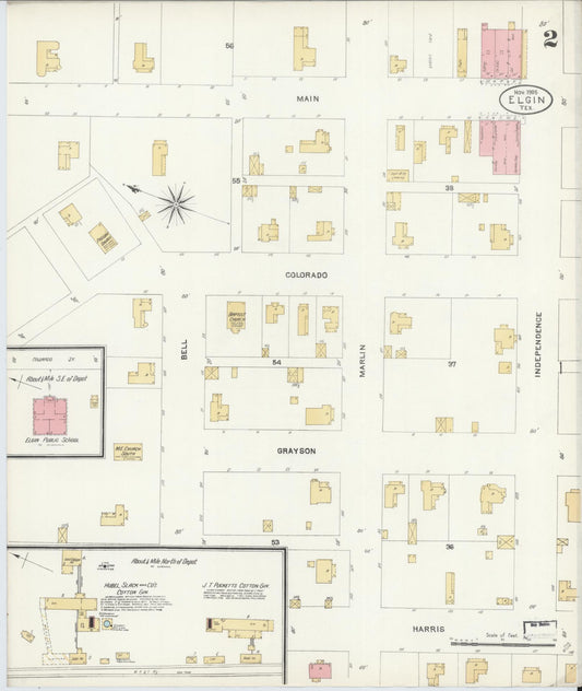 Sanborn Fire Insurance Map from Elgin, Bastrop County, Texas (1905), Sheet #0002 - Historic Sanborn Fire Insurance Map Print, vintage old map wall art, antique decor, genealogy gift, Texas Texas map
