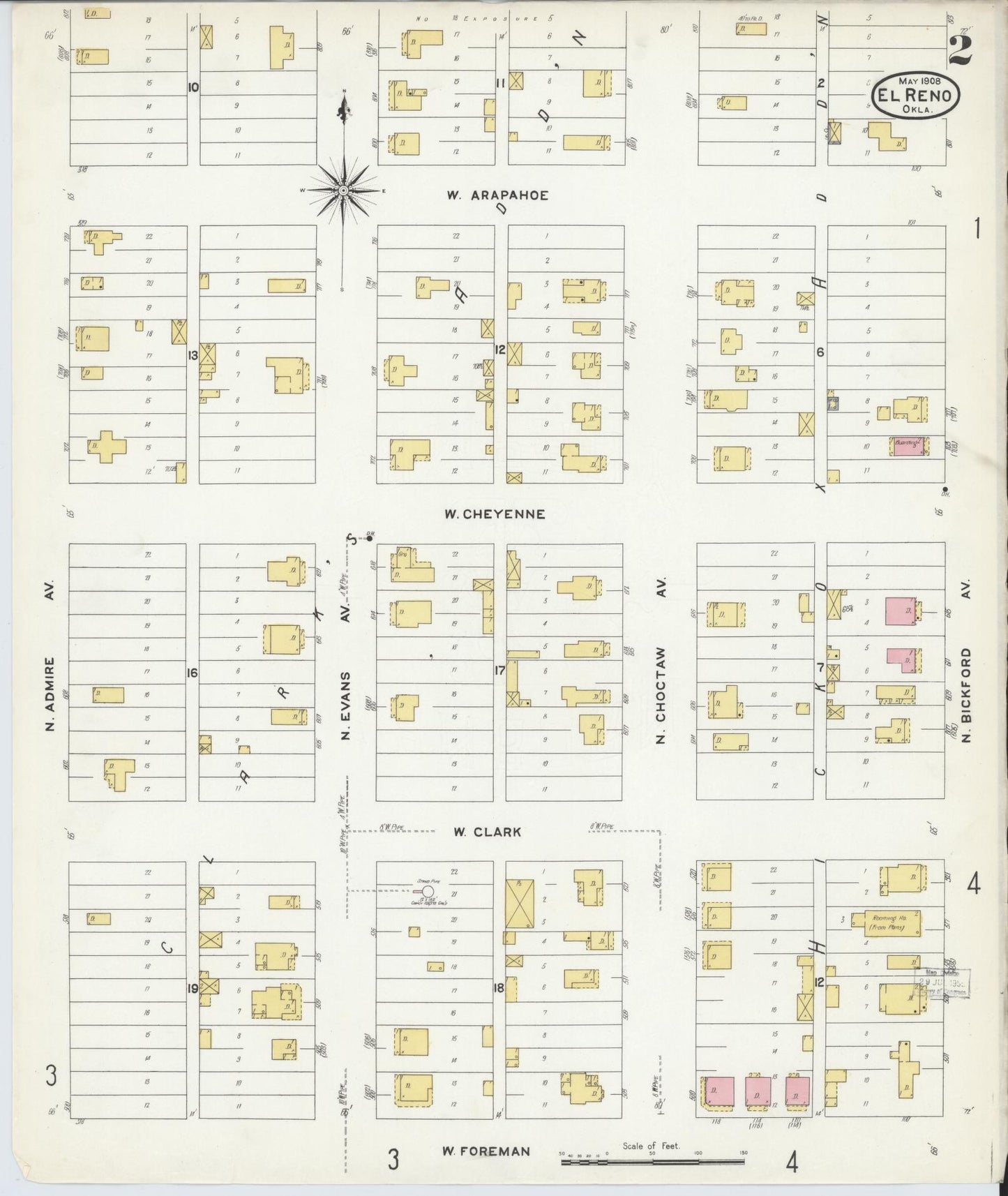 Sanborn Fire Insurance Map from El Reno, Canadian County, Oklahoma (1908), Sheet #0002 - Historic Sanborn Fire Insurance Map Print, vintage old map wall art, antique decor, genealogy gift, Oklahoma Oklahoma map