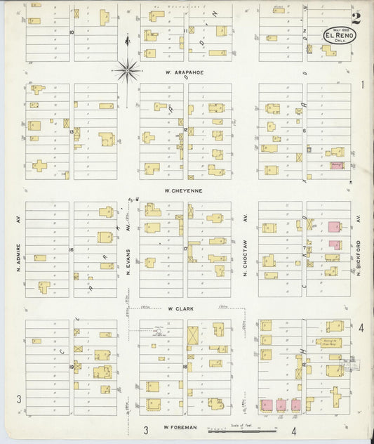 Sanborn Fire Insurance Map from El Reno, Canadian County, Oklahoma (1908), Sheet #0002 - Historic Sanborn Fire Insurance Map Print, vintage old map wall art, antique decor, genealogy gift, Oklahoma Oklahoma map