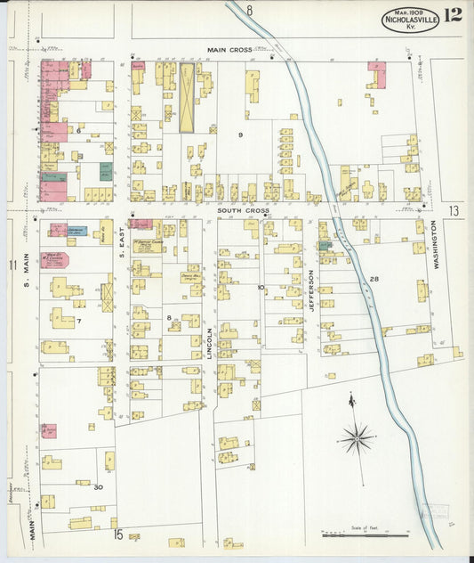 Sanborn Fire Insurance Map from Nicholasville, Jessamine County, Kentucky (1909), Sheet #0012 - Historic Sanborn Fire Insurance Map Print, vintage old map wall art, antique decor, genealogy gift, Kentucky Kentucky map