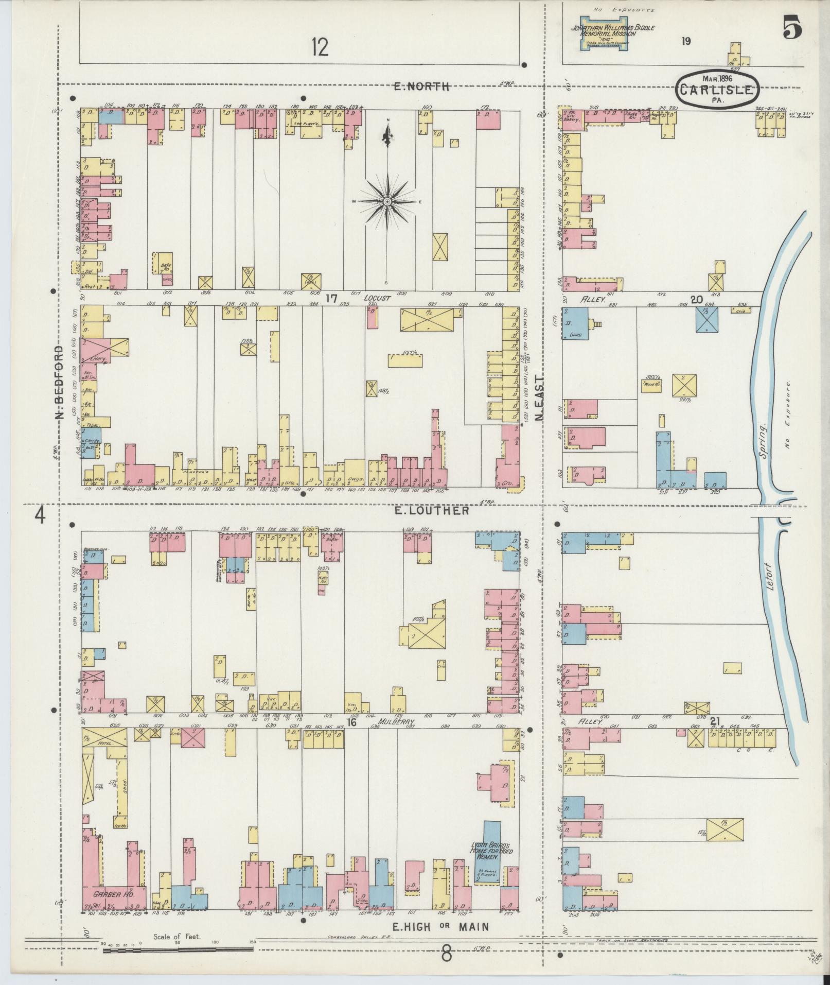 Sanborn Fire Insurance Map from Carlisle, Cumberland County, Pennsylvania (1896), Sheet #0005 - Historic Sanborn Fire Insurance Map Print, vintage old map wall art, antique decor, genealogy gift, Pennsylvania Pennsylvania map