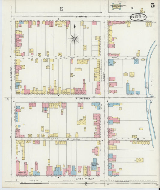 Sanborn Fire Insurance Map from Carlisle, Cumberland County, Pennsylvania (1896), Sheet #0005 - Historic Sanborn Fire Insurance Map Print, vintage old map wall art, antique decor, genealogy gift, Pennsylvania Pennsylvania map