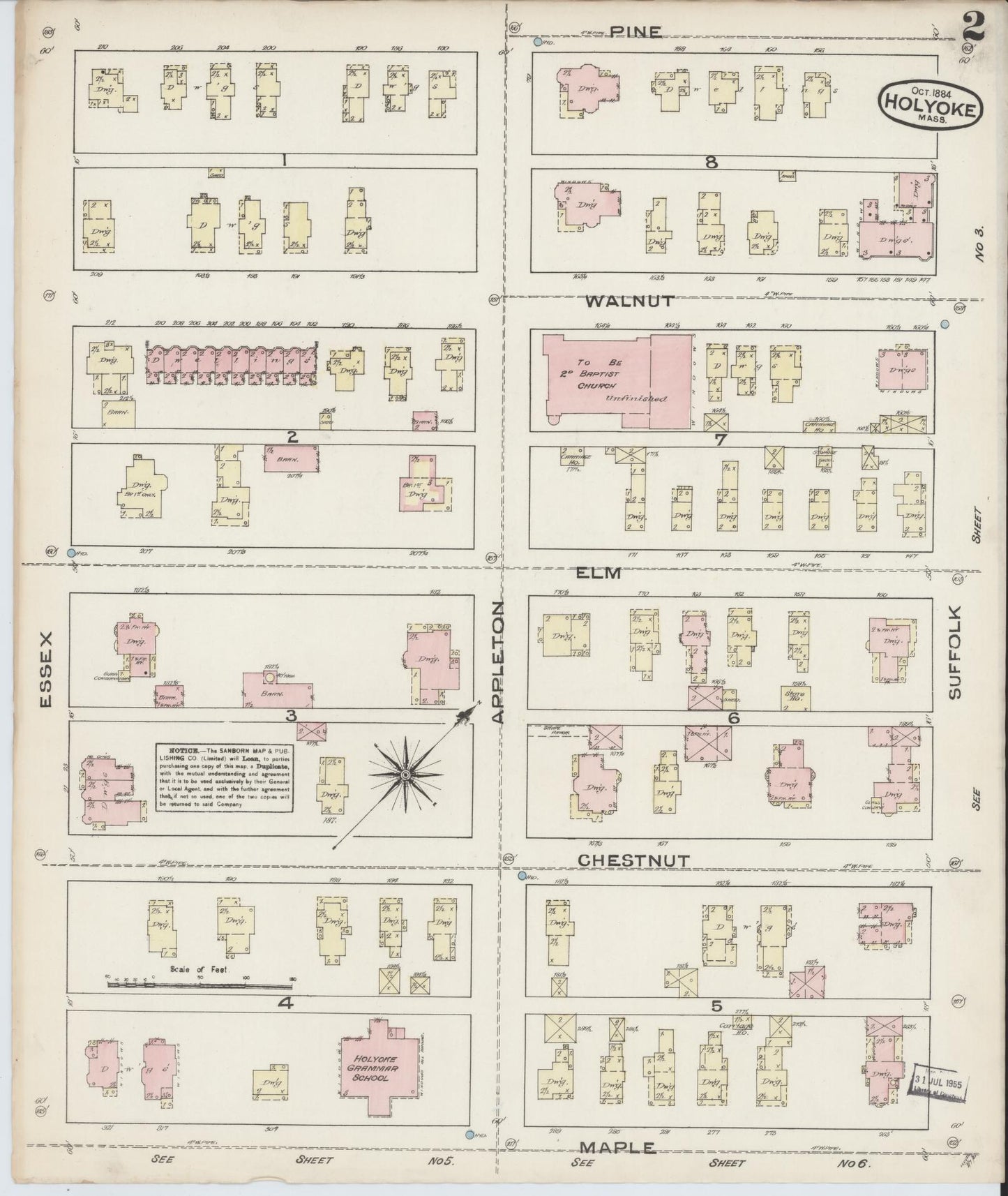 Sanborn Fire Insurance Map from Holyoke, Hampden County, Massachusetts (1884), Sheet #0002 - Complete Map Set gallery image, historic Sanborn map, vintage wall art, Massachusetts Massachusetts