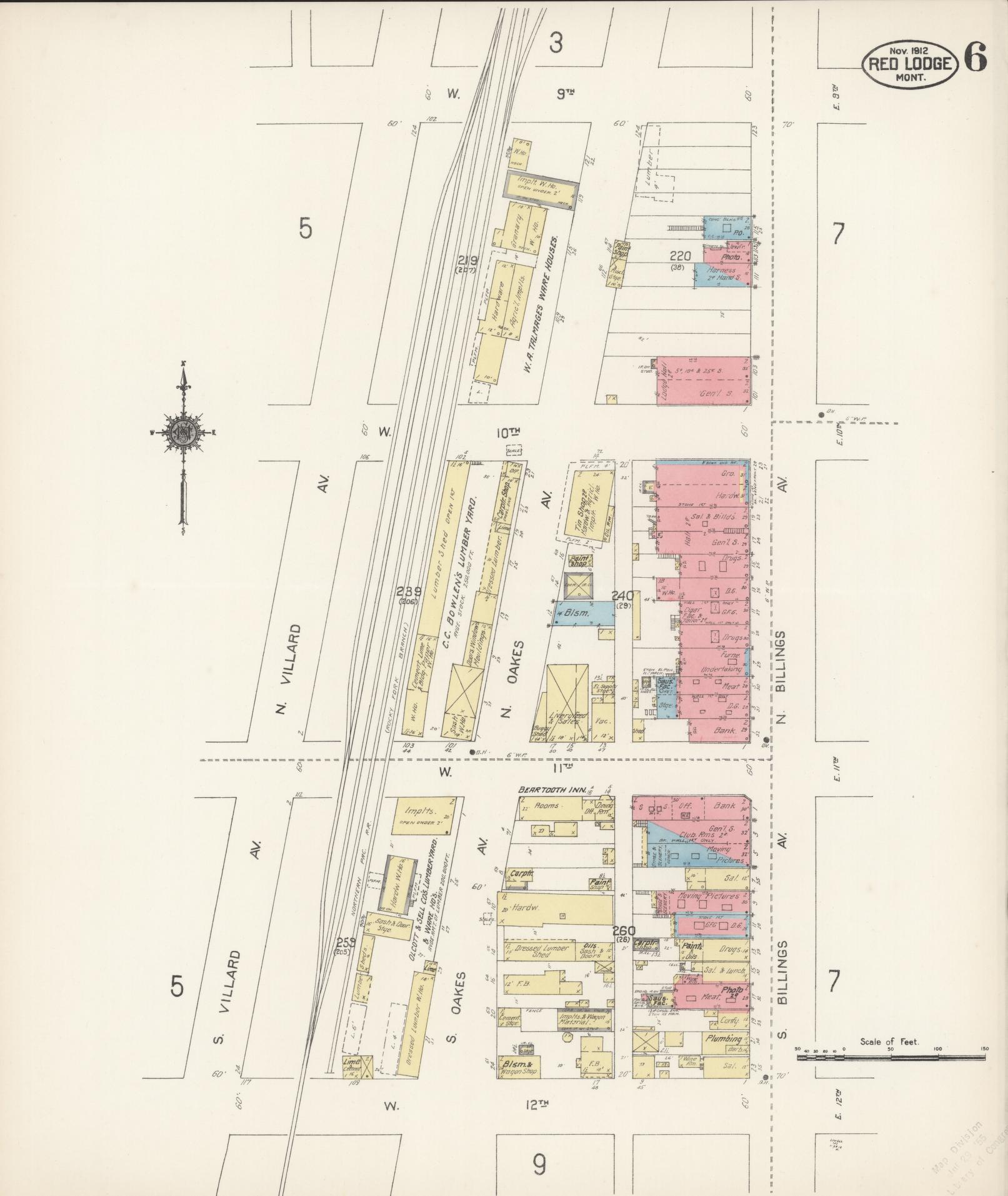 Sanborn Fire Insurance Map from Red Lodge, Carbon County, Montana (1912), Sheet #0006 - Historic Sanborn Fire Insurance Map Print, vintage old map wall art, antique decor, genealogy gift, Montana Montana map