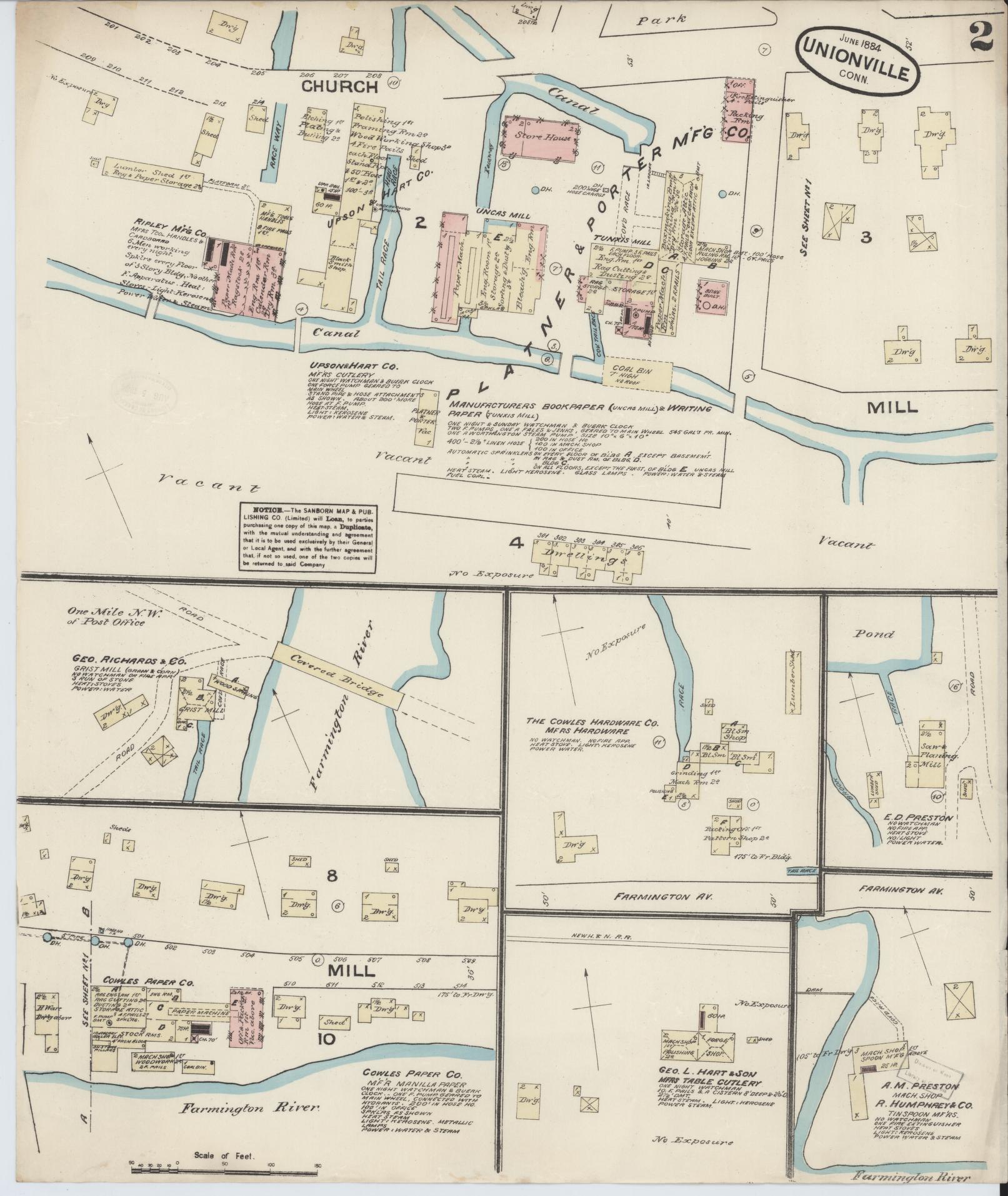 Sanborn Fire Insurance Map from Unionville, Hartford County, Connecticut (1884), Sheet #0002 - Complete Map Set gallery image, historic Sanborn map, vintage wall art, Connecticut Connecticut