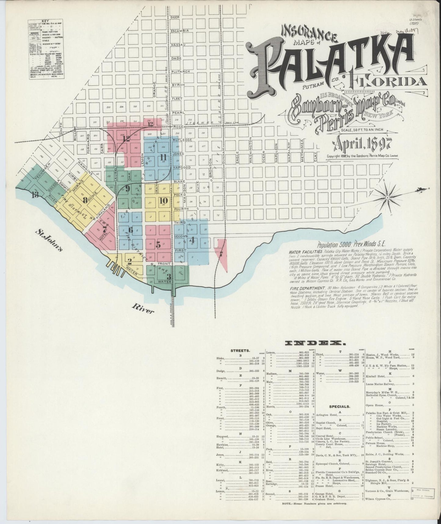 Sanborn Fire Insurance Map from Palatka, Putnam County, Florida. (1897) – Historic Sanborn Fire Insurance Map Print