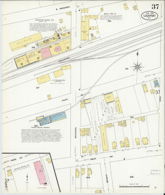Sanborn Fire Insurance Map from Lockport, Niagara County, New York (1909), Sheet #0037 - Historic Sanborn Fire Insurance Map Print, vintage old map wall art, antique decor, genealogy gift, New York New York map