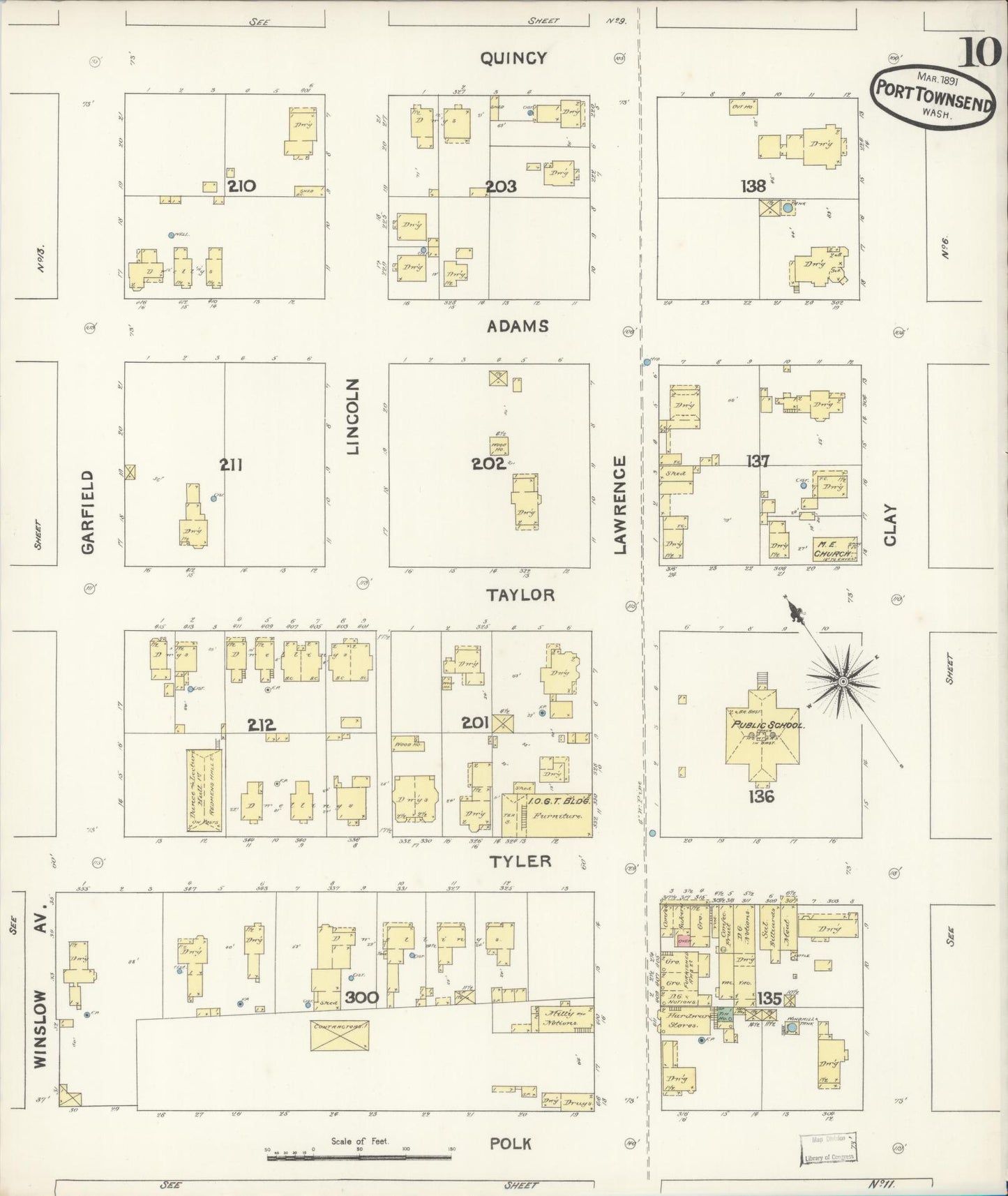 Sanborn Fire Insurance Map from Port Townsend, Jefferson County, Washington (1891), Sheet #0010 - Complete Map Set gallery image, historic Sanborn map, vintage wall art, Washington Washington
