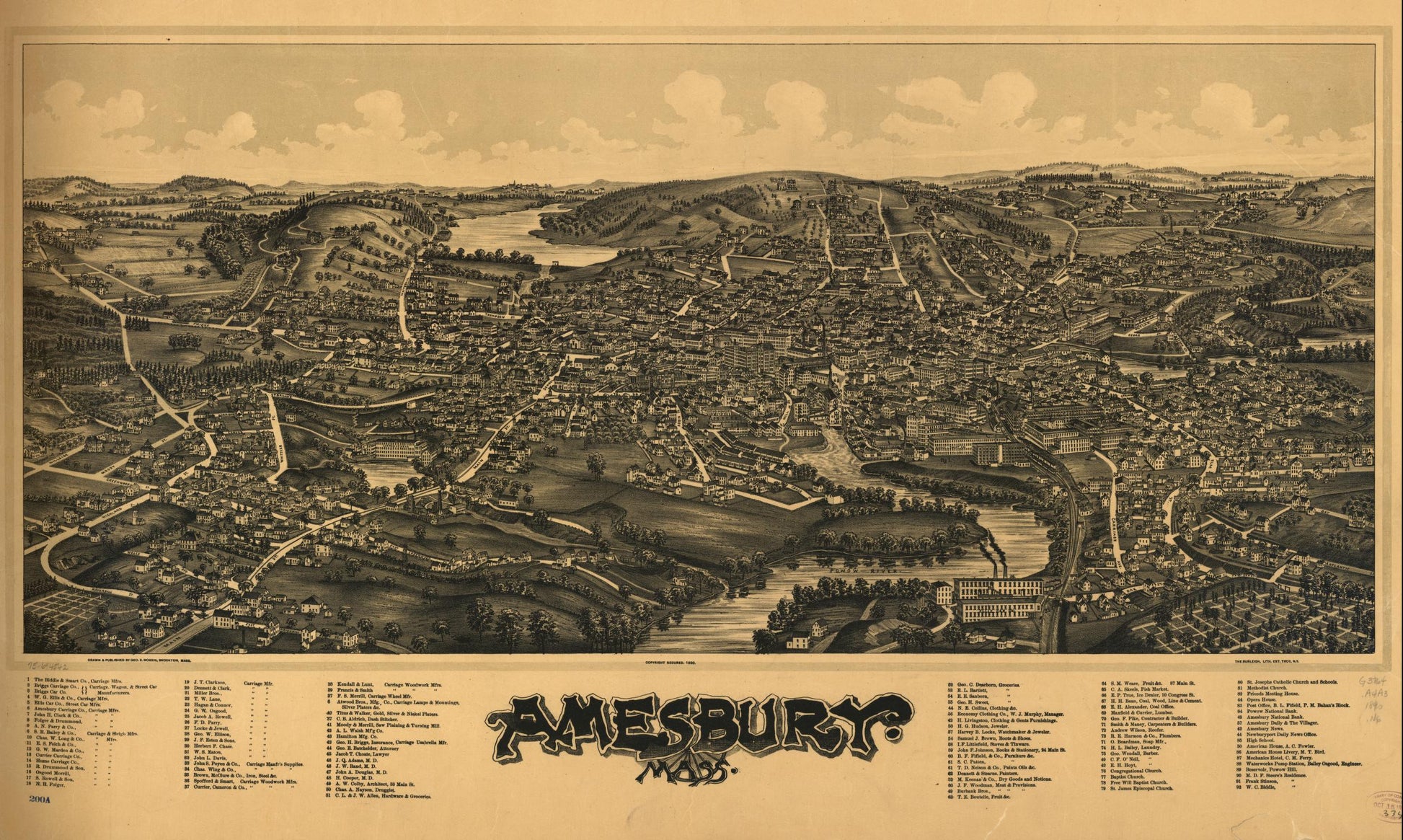 Amesbury, Mass. (1890) – Historic Bird’s-Eye View Panorama Print