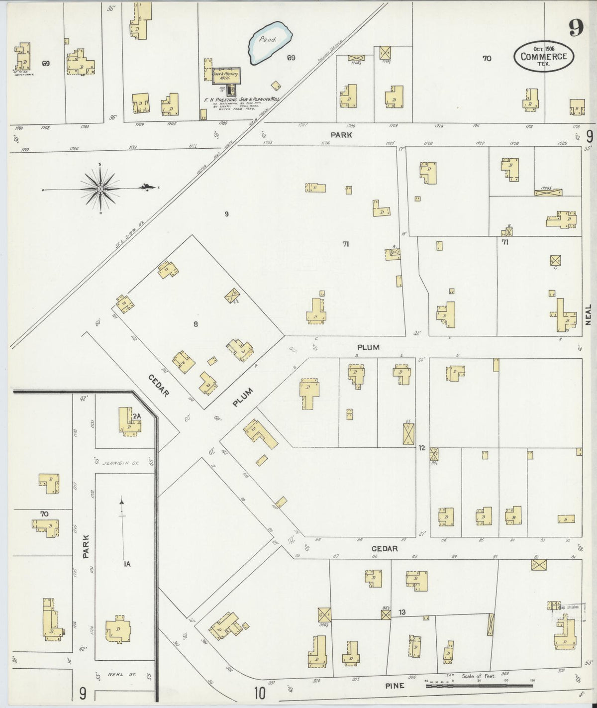 Sanborn Fire Insurance Map from Commerce, Hunt County, Texas (1906), Sheet #0009 - Complete Map Set gallery image, historic Sanborn map, vintage wall art, Texas Texas