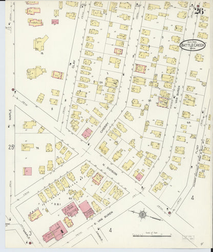 Sanborn Fire Insurance Map from Battle Creek, Calhoun County, Michigan (1913), Sheet #0026 - Historic Sanborn Fire Insurance Map Print, vintage old map wall art, antique decor, genealogy gift, Michigan Michigan map