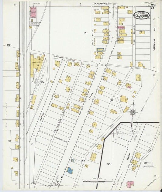 Sanborn Fire Insurance Map from Follansbee, Brooke County, West Virginia (1921), Sheet #0005 - Historic Sanborn Fire Insurance Map Print, vintage old map wall art, antique decor, genealogy gift, West Virginia West Virginia map