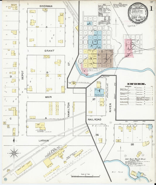 Sanborn Fire Insurance Map from Iowa Falls, Hardin County, Iowa (1892), Sheet #0001 - Historic Sanborn Fire Insurance Map Print, vintage old map wall art