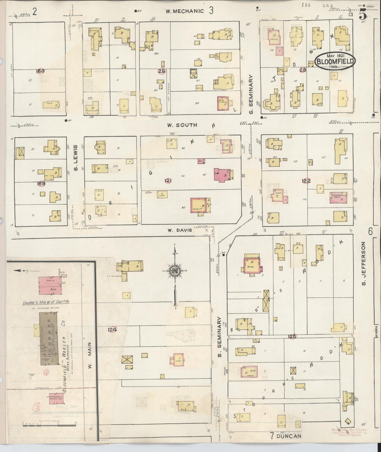 Sanborn Fire Insurance Map from Bloomfield, Greene County, Indiana (1940), Sheet #0005 - Historic Sanborn Fire Insurance Map Print, vintage old map wall art, antique decor, genealogy gift, Indiana Indiana map