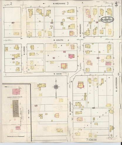 Sanborn Fire Insurance Map from Bloomfield, Greene County, Indiana (1940), Sheet #0005 - Historic Sanborn Fire Insurance Map Print, vintage old map wall art, antique decor, genealogy gift, Indiana Indiana map