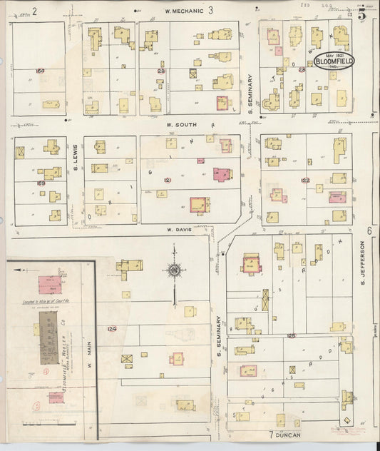 Sanborn Fire Insurance Map from Bloomfield, Greene County, Indiana (1940), Sheet #0005 - Historic Sanborn Fire Insurance Map Print, vintage old map wall art, antique decor, genealogy gift, Indiana Indiana map