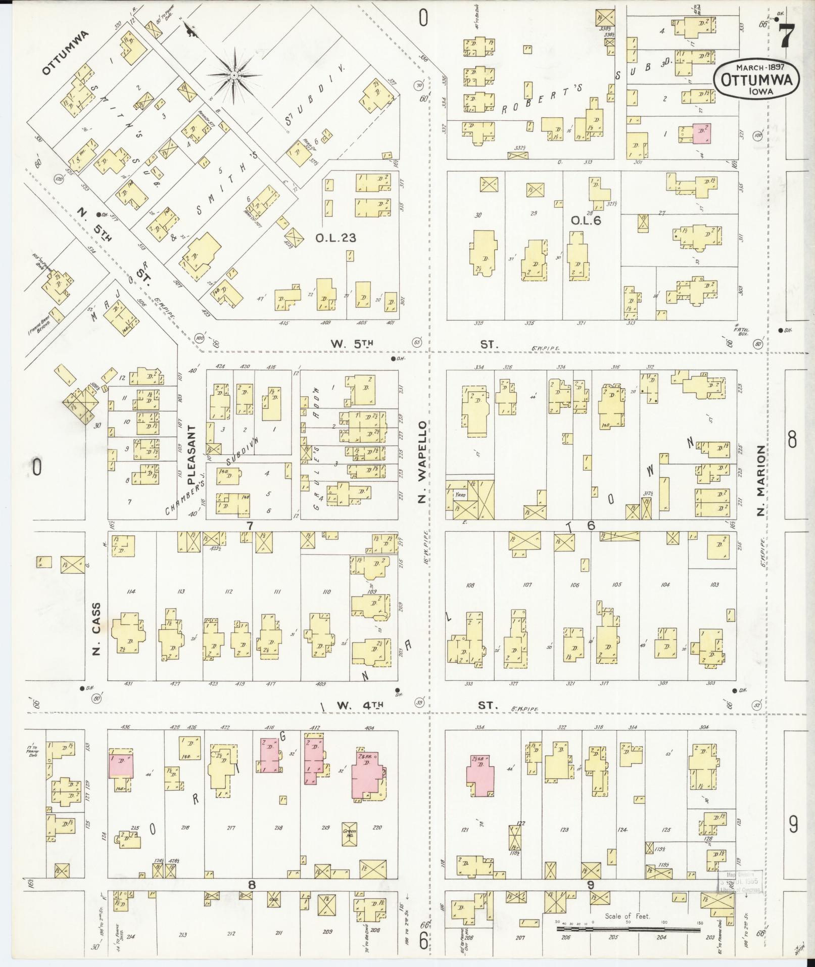 Sanborn Fire Insurance Map from Ottumwa, Wapello County, Iowa (1897), Sheet #0007 - Historic Sanborn Fire Insurance Map Print, vintage old map wall art